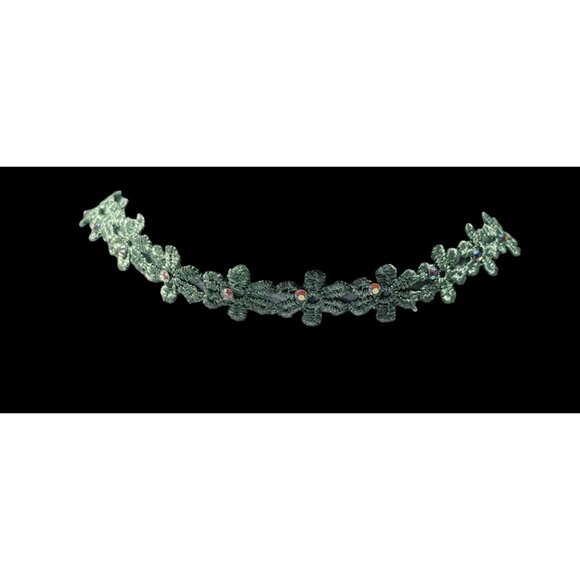Turquoise Floral Lace Rhinestone Choker Necklace - Picture 2 of 6